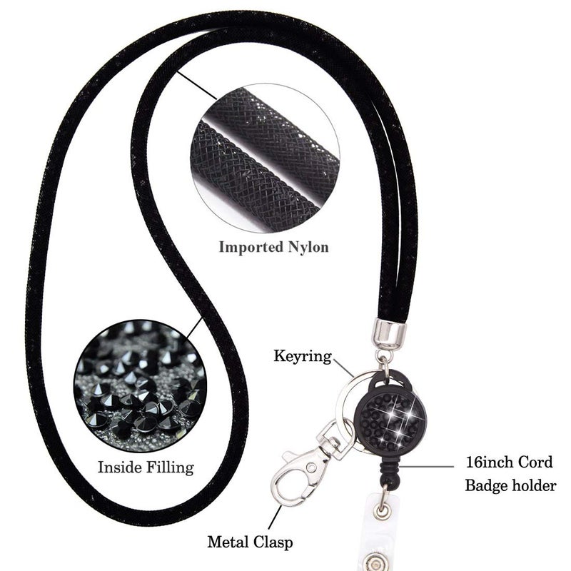 Ascrafter ID Card Lanyard Strap, Bling Crystal ID Card Holder with Bling Badge Holder, Pack of 6 - Image 4